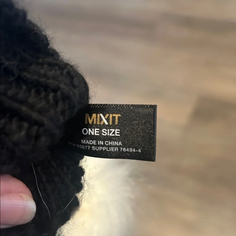 Mixit Black and White Snowflake Knit Mittens with‎ Pom Ties